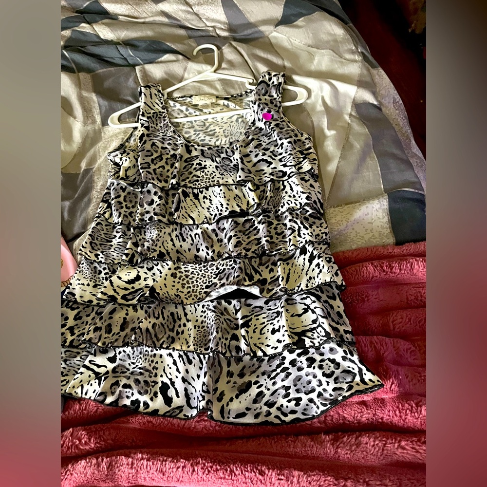 Leopard Print Shortsleeved Ruffle blouse